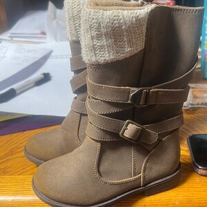 Brown Kids Boots with Knit Cuff
